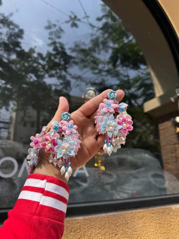 Organza_Floral_Earrings_with_earchains_for_Women