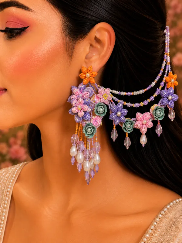Resham_Floral_Earring_with_earchains_for_Women