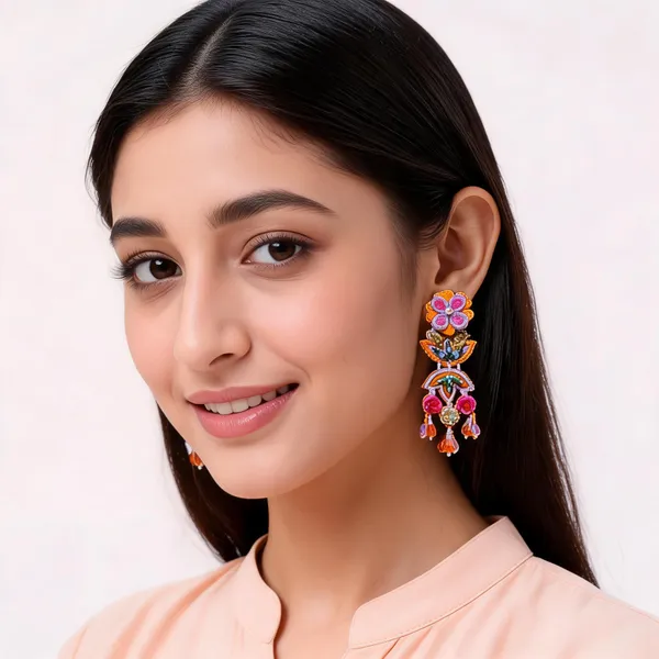 Multicolor_Beaded_Drop_Earrings_with_earchains_for_Women
