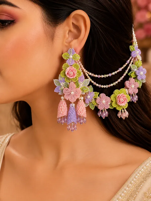 Tulip_Floral_Earring_with_earchains_for_Women