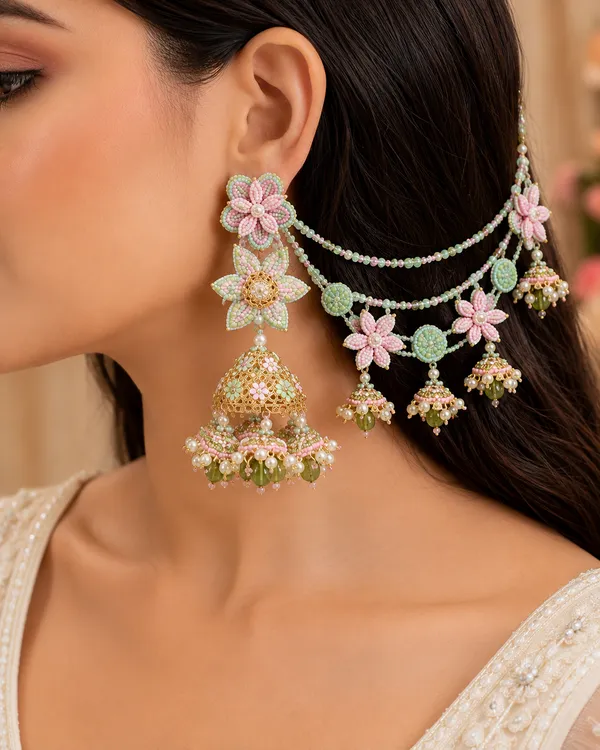 Pastel_Beaded_Floral_Earring_with_earchains_for_Women