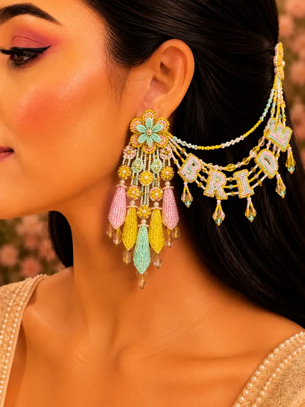 Tulip_Bridal_Earring_with_earchains_for_Women
