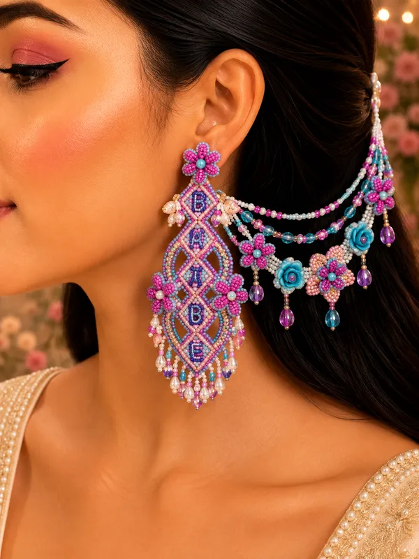 Bride_Floral_Earring_with_earchains_for_Women