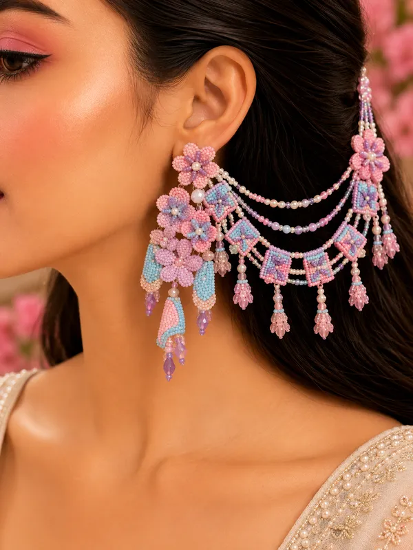 Bride_tulip_Earring_with_earchain_for_Women