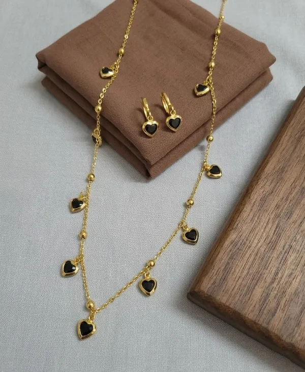 Gold_Brass_Black_Heart_Charm_Necklace_And_Earrings_Set_For_Women_-_Pack_of_2
