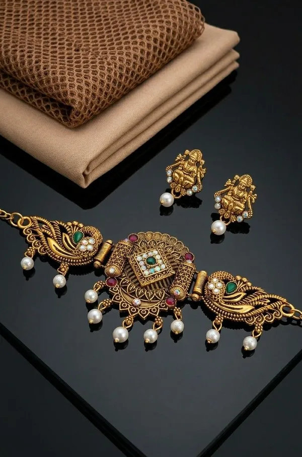 Gold_Tone_Traditional_Choker_Necklace_Set_for_Women