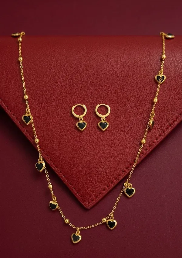 Gold_Brass_Black_Heart_Charm_Necklace_And_Earrings_Set_For_Women_-_Pack_of_2