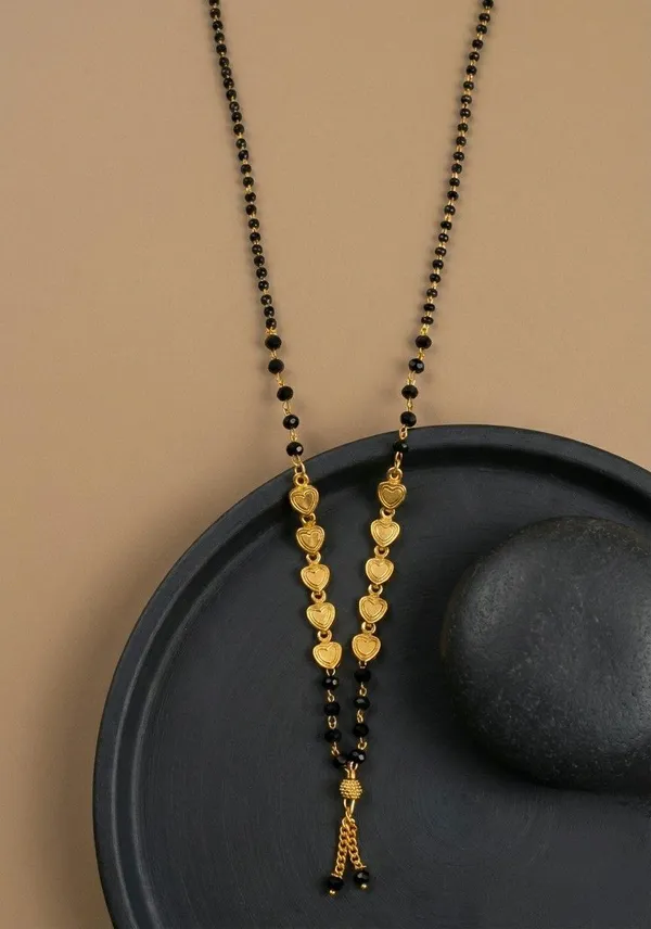 Gold_Brass_Black_Beaded_Heart_Floral_Mangalsutra_For_Women_-_Pack_of_2