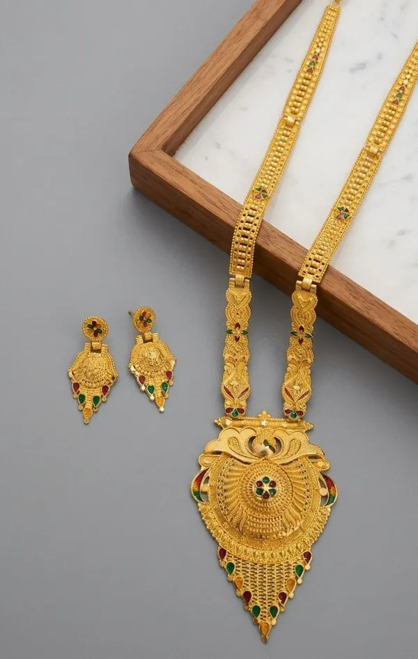 Gold-Tone_Traditional_Necklace_And_Earrings_Set_for_Women