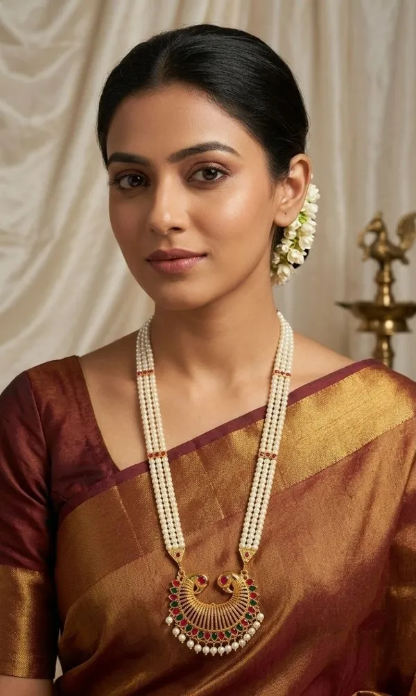 Gold_Brass_Pearl_Strand_Peacock_Pendant_Necklace_For_Women