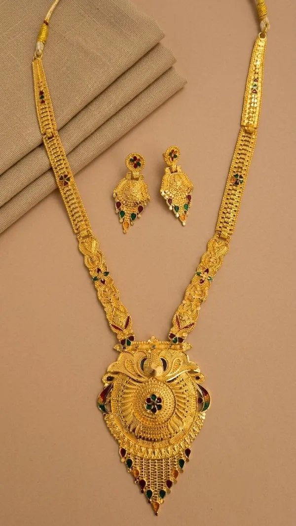 Gold-Tone_Traditional_Necklace_And_Earrings_Set_for_Women