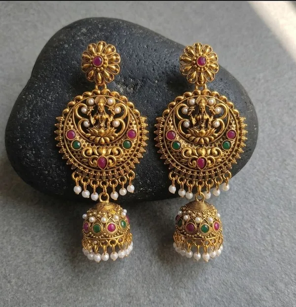 Gold_Brass_Temple_Stone-Studded_Jhumka_Earrings_For_Women