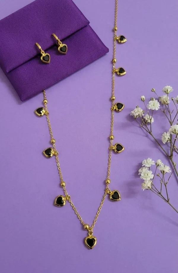 Gold_Brass_Black_Heart_Charm_Necklace_And_Earrings_Set_For_Women_-_Pack_of_2