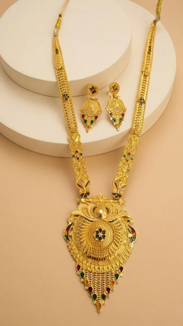 Gold-Tone_Traditional_Necklace_And_Earrings_Set_for_Women