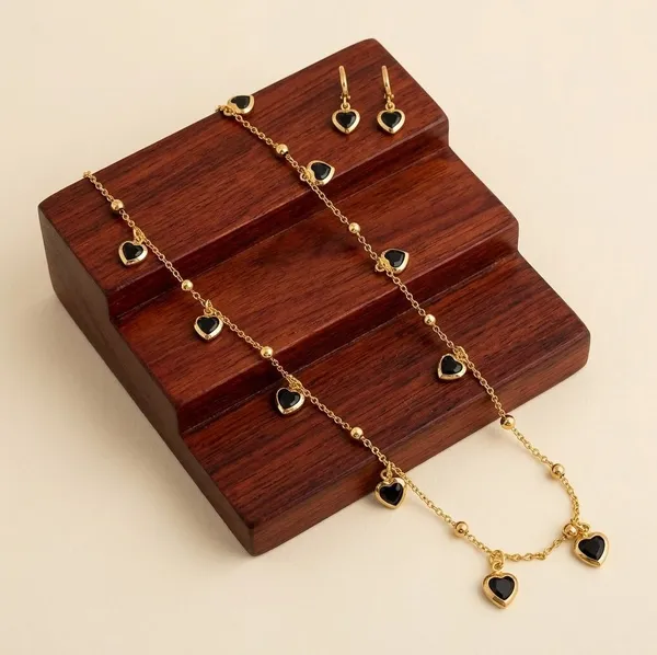 Gold_Brass_Black_Heart_Charm_Necklace_And_Earrings_Set_For_Women_-_Pack_of_2