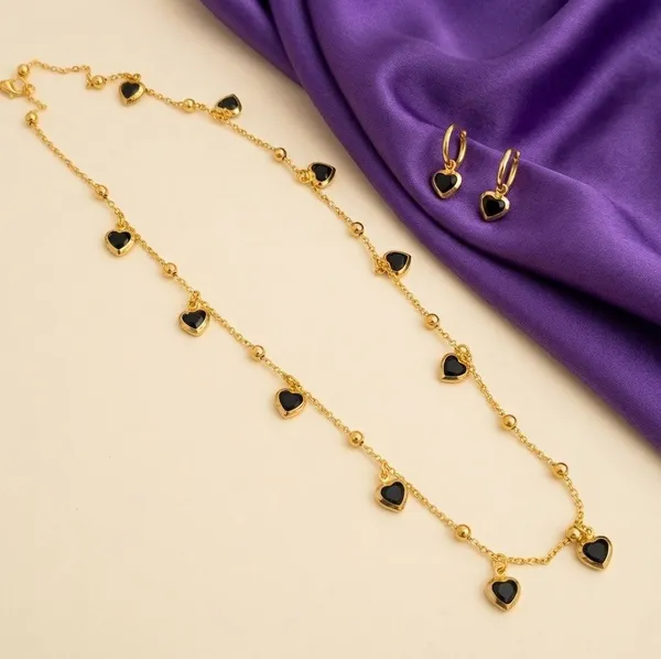 Gold_Brass_Black_Heart_Charm_Necklace_And_Earrings_Set_For_Women_-_Pack_of_2