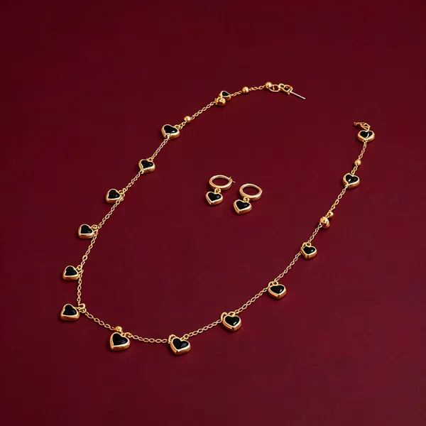 Gold_Brass_Black_Heart_Charm_Necklace_And_Earrings_Set_For_Women_-_Pack_of_2