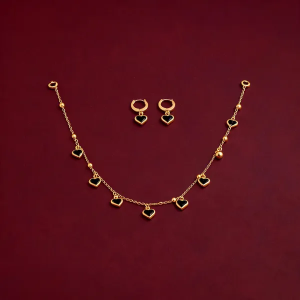 Gold_Brass_Black_Heart_Charm_Necklace_And_Earrings_Set_For_Women_-_Pack_of_2