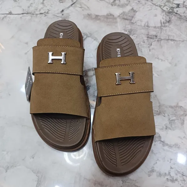 Brown_Synthetic_Leather_Slip-On_H-Emblem_Sandals_For_Men