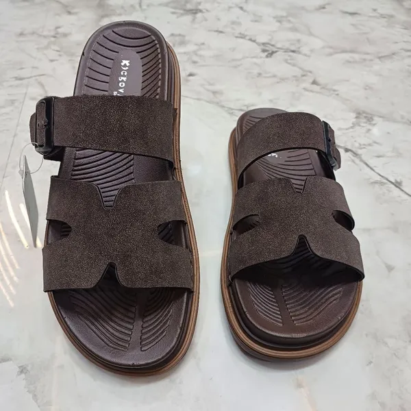 Brown_Synthetic_Leather_Double_Buckle_Strap_Sandals_For_Men