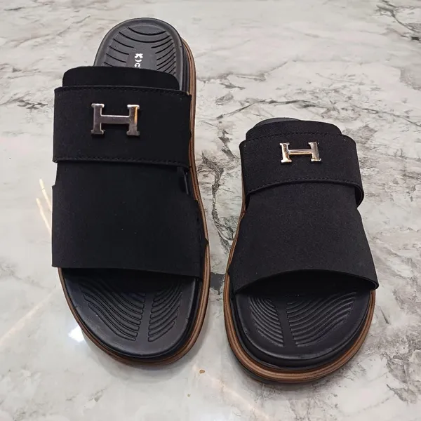 Black_Synthetic_Leather_Slip-On_H-Emblem_Slide_Sandals_For_Men