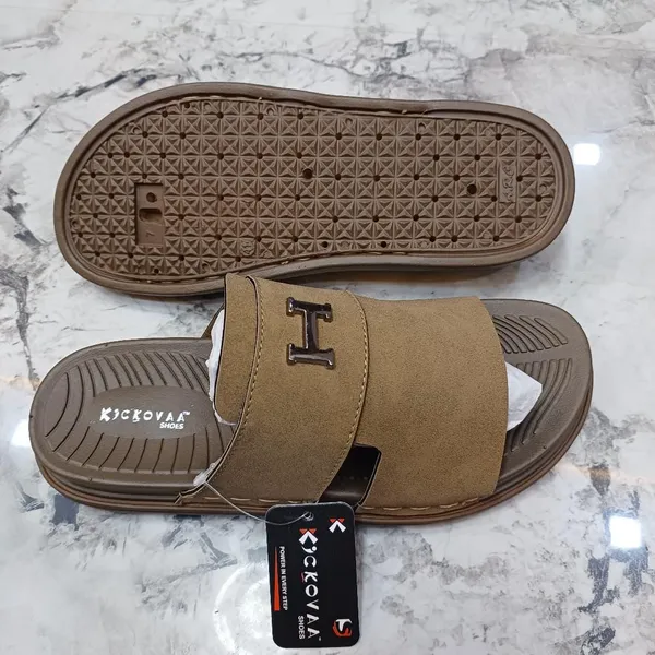 Brown_Synthetic_Leather_Slip-On_H-Emblem_Sandals_For_Men