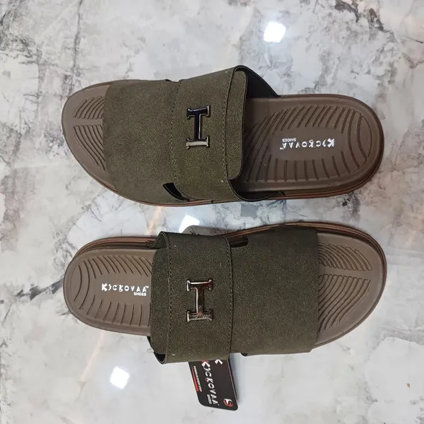 Olive_Synthetic_Leather_Slip-On_H-Emblem_Slide_Sandals_For_Men