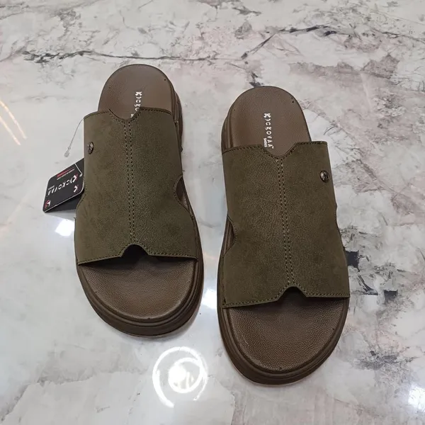 Olive_Synthetic_Leather_Slip-On_Slide_Sandals_For_Men
