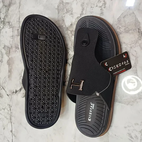 Black_Synthetic_Leather_Slip-On_H-Emblem_Sandals_For_Men