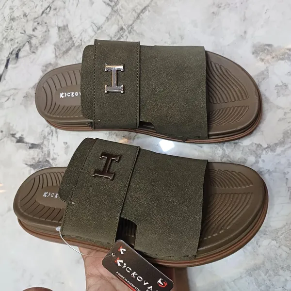 Olive_Synthetic_Leather_Slip-On_H-Emblem_Slide_Sandals_For_Men