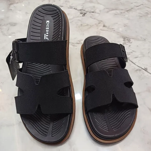 Black_Synthetic_Leather_Adjustable_Buckle_Strap_Sandals_For_Men