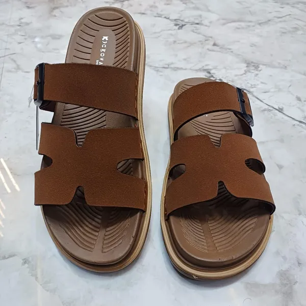 Brown_Synthetic_Leather_Adjustable_Buckle_Strap_Sandals_For_Men
