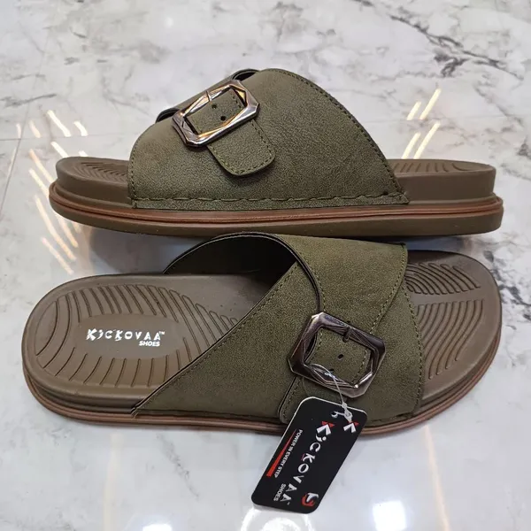 Olive_Synthetic_Leather_Textured_Cross_Strap_Buckle_Sandals_For_Men