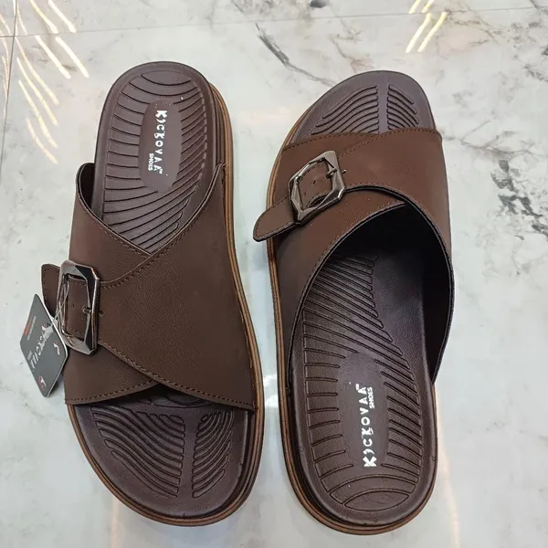 Brown_Synthetic_Leather_Buckle_Cross_Strap_Sandals_For_Men