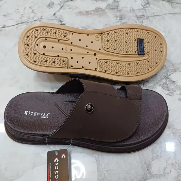 Brown_Synthetic_Leather_Open_Toe_Button_Detail_Sandals_For_Men