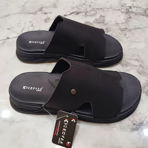 Black_Synthetic_Leather_Textured_Slip-On_Sandals_For_Men