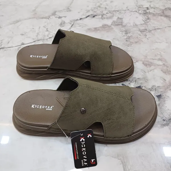 Olive_Synthetic_Leather_Slip-On_Slide_Sandals_For_Men