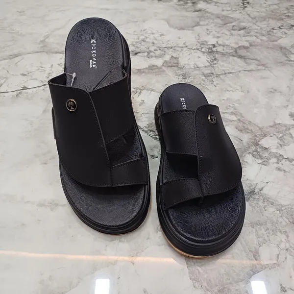 Black_Synthetic_Leather_Slip-On_Open_Toe_Sandals_For_Men