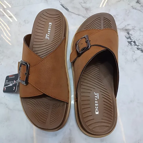 Brown_Synthetic_Leather_Cross_Strap_Buckle_Sandals_For_Men