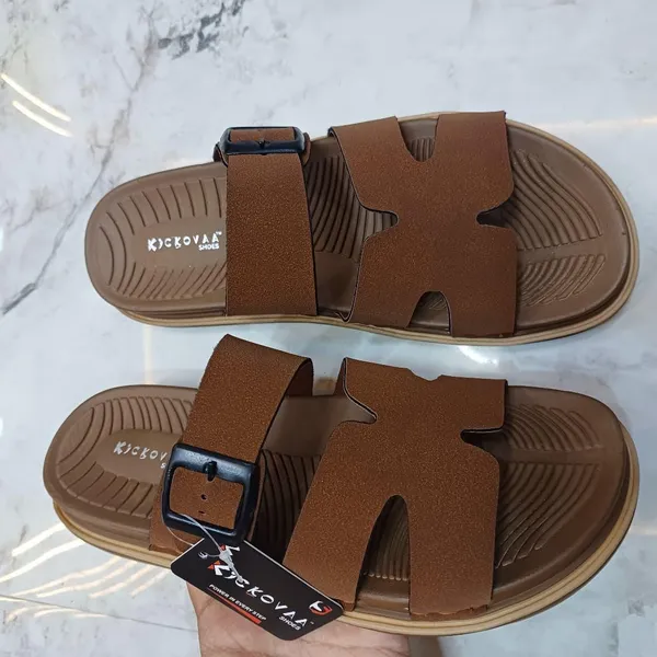 Brown_Synthetic_Leather_Adjustable_Buckle_Strap_Sandals_For_Men