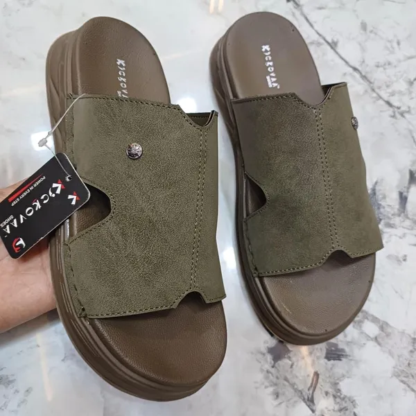 Olive_Synthetic_Leather_Slip-On_Slide_Sandals_For_Men