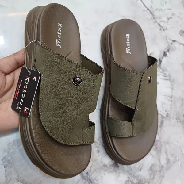 Olive_Synthetic_Leather_Textured_Slip-On_Sandals_For_Men