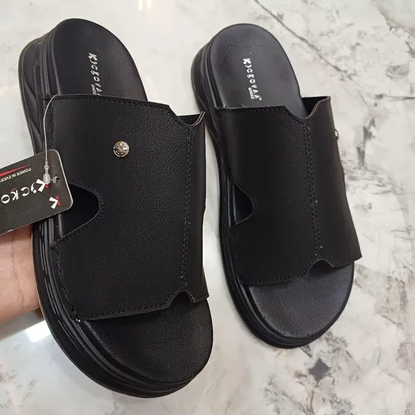 Black_Synthetic_Leather_Textured_Slip-On_Sandals_For_Men