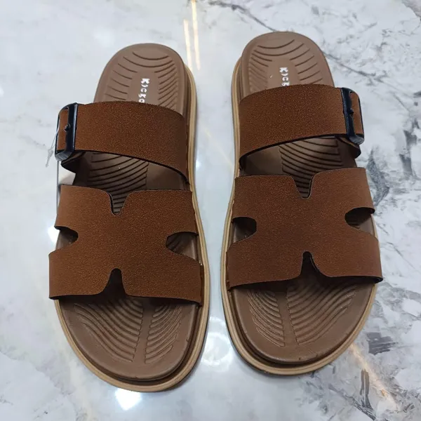 Brown_Synthetic_Leather_Adjustable_Buckle_Strap_Sandals_For_Men