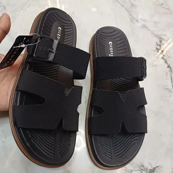Black_Synthetic_Leather_Adjustable_Buckle_Strap_Sandals_For_Men