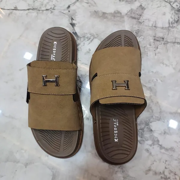 Brown_Synthetic_Leather_Slip-On_H-Emblem_Sandals_For_Men