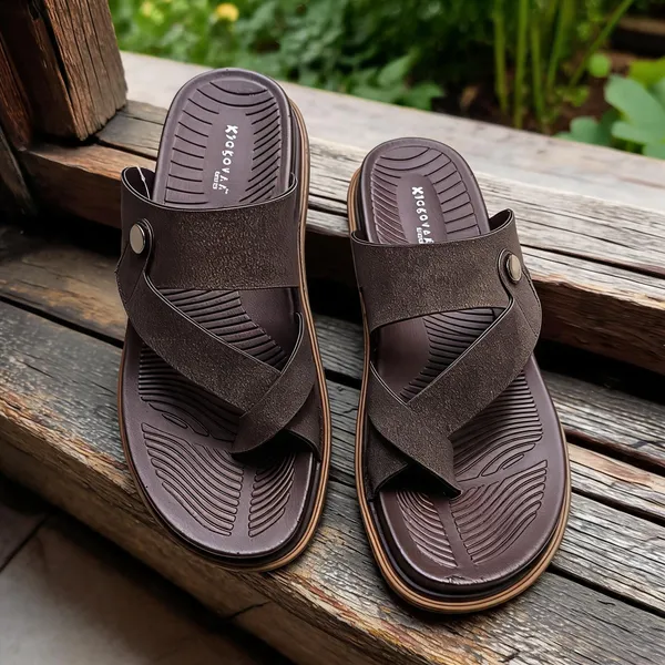 Brown_Synthetic_Leather_Cross_Strap_Metal_Accent_Sandals_For_Men