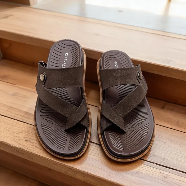 Brown_Synthetic_Leather_Cross_Strap_Metal_Accent_Sandals_For_Men
