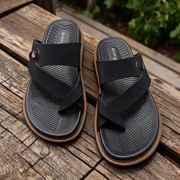 Black_Synthetic_Leather_Cross_Strap_Sandals_For_Men