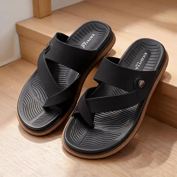 Black_Synthetic_Leather_Cross_Strap_Sandals_For_Men